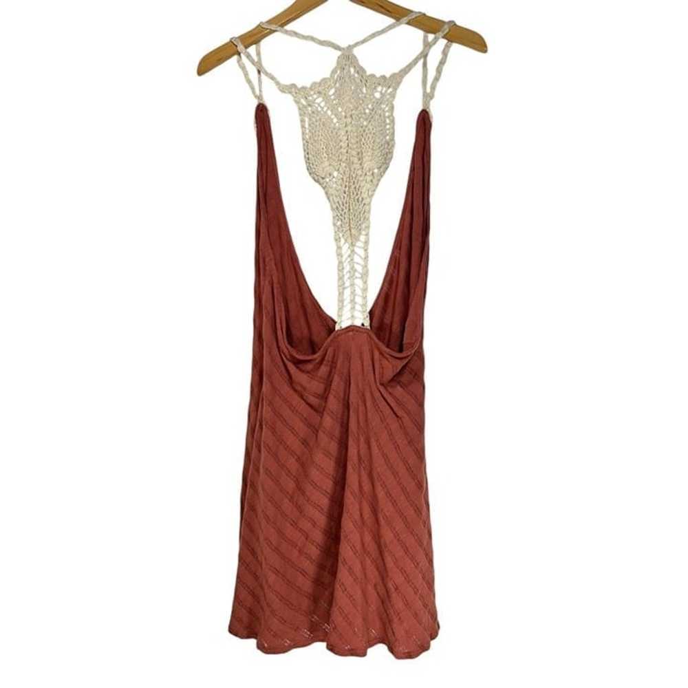 Free People Mini Dress XL Brown Open Back Cream C… - image 2