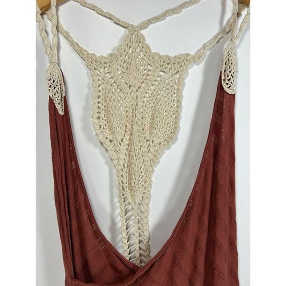 Free People Mini Dress XL Brown Open Back Cream C… - image 4