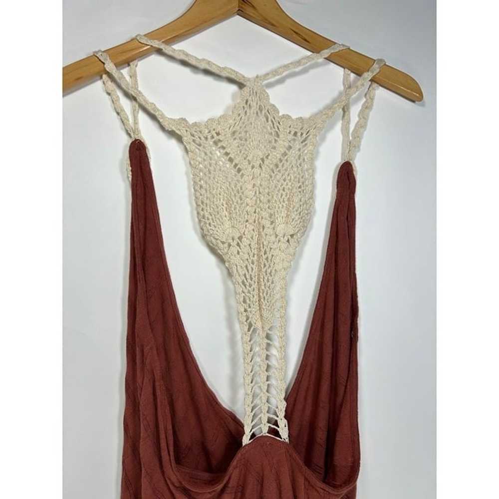 Free People Mini Dress XL Brown Open Back Cream C… - image 5