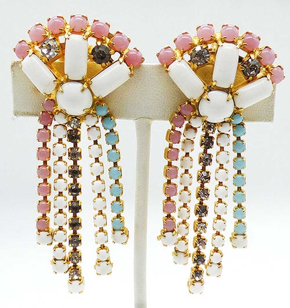 Hobé White and Pastel Cabochon Fringe Earrings - image 2