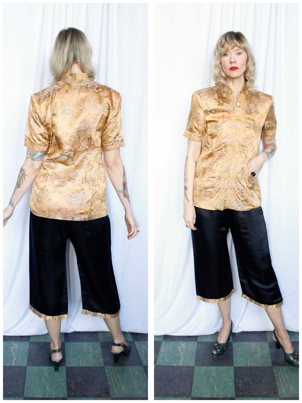 1940s WWII Japanese Silk Gold & Black Loungesuit … - image 1