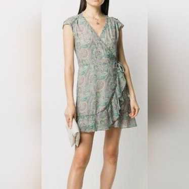 All Saints green paisley wrap mini dress