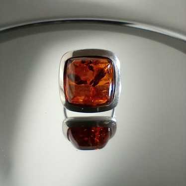 Vintage Square Baltic Amber and Solid Sterling Sil