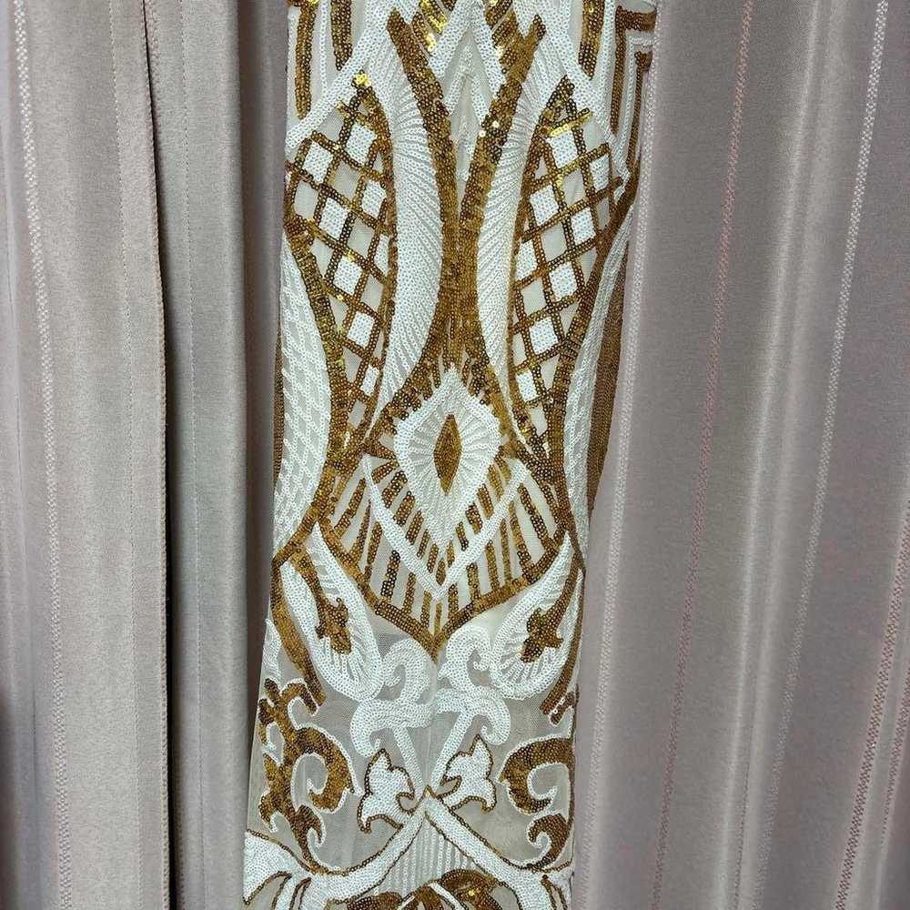 White Gold Embroidered Tight Dress - image 2