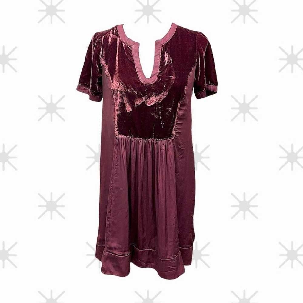 Anthropologie Maeve Burgundy Ingrid Velvet Dress … - image 1