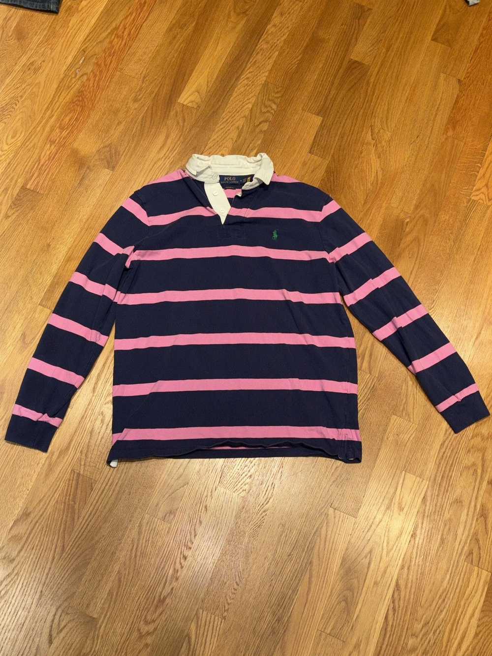 Polo Ralph Lauren pink/navy striped polo longslee… - image 1