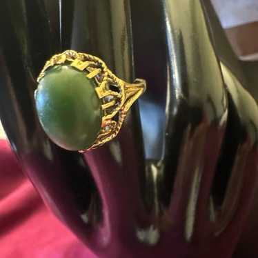 10k Solid Yellow Gold And Nephrite Ring