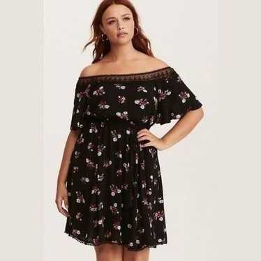 Torrid Black Floral Lace Off The Shoulder Boho Dre