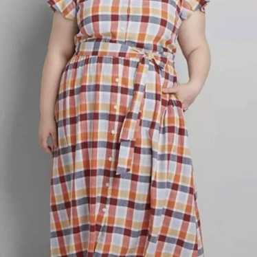 Lane Bryant linen plus size 18 Plaid Dress with p… - image 1