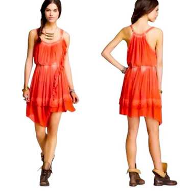 Free People Boho Ruffle Trim Dress | Orange | Size