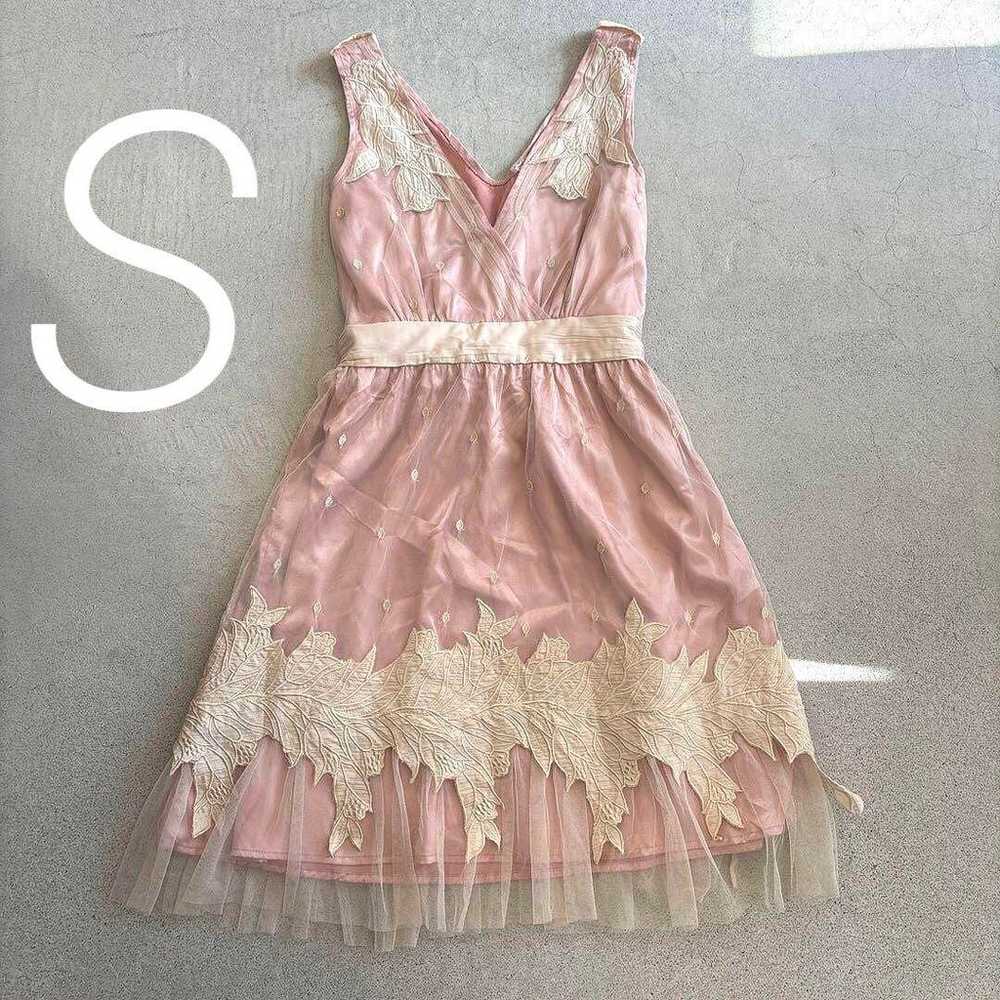 S Pink One Piece Cabaret Dress Flower Pattern Rib… - image 3