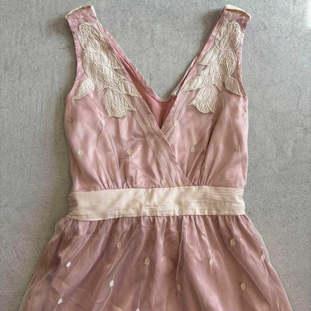 S Pink One Piece Cabaret Dress Flower Pattern Rib… - image 4