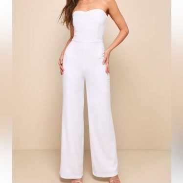 Lulu’s Edith White Strapless Wide Leg Jumpsuit | S