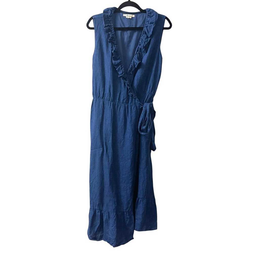 Boden Linen Midi Wrap Dress Womens Size 10R Blue … - image 1