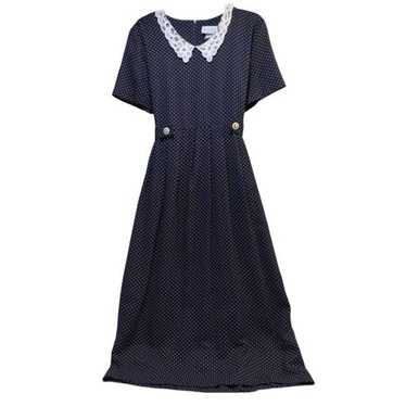 Vintage MISS DORBY Polka Dot Dress Size 14 Croche… - image 1