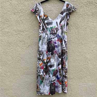 Desigual Stretch Knit Tropical Print Dress S White - image 1