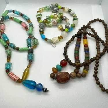 VTG Lot Boho Ethnic Wood Glass Beads Necklaces Br… - image 1