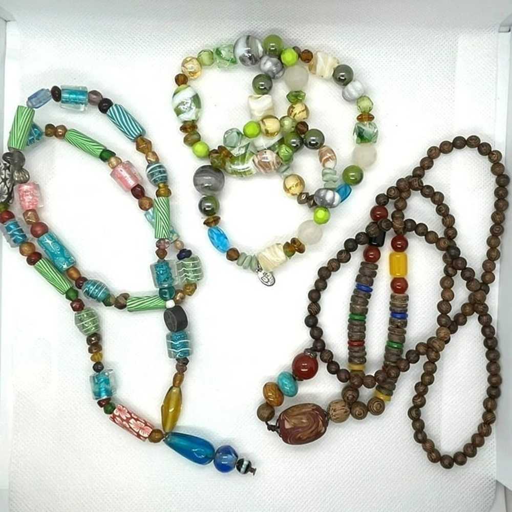 VTG Lot Boho Ethnic Wood Glass Beads Necklaces Br… - image 3