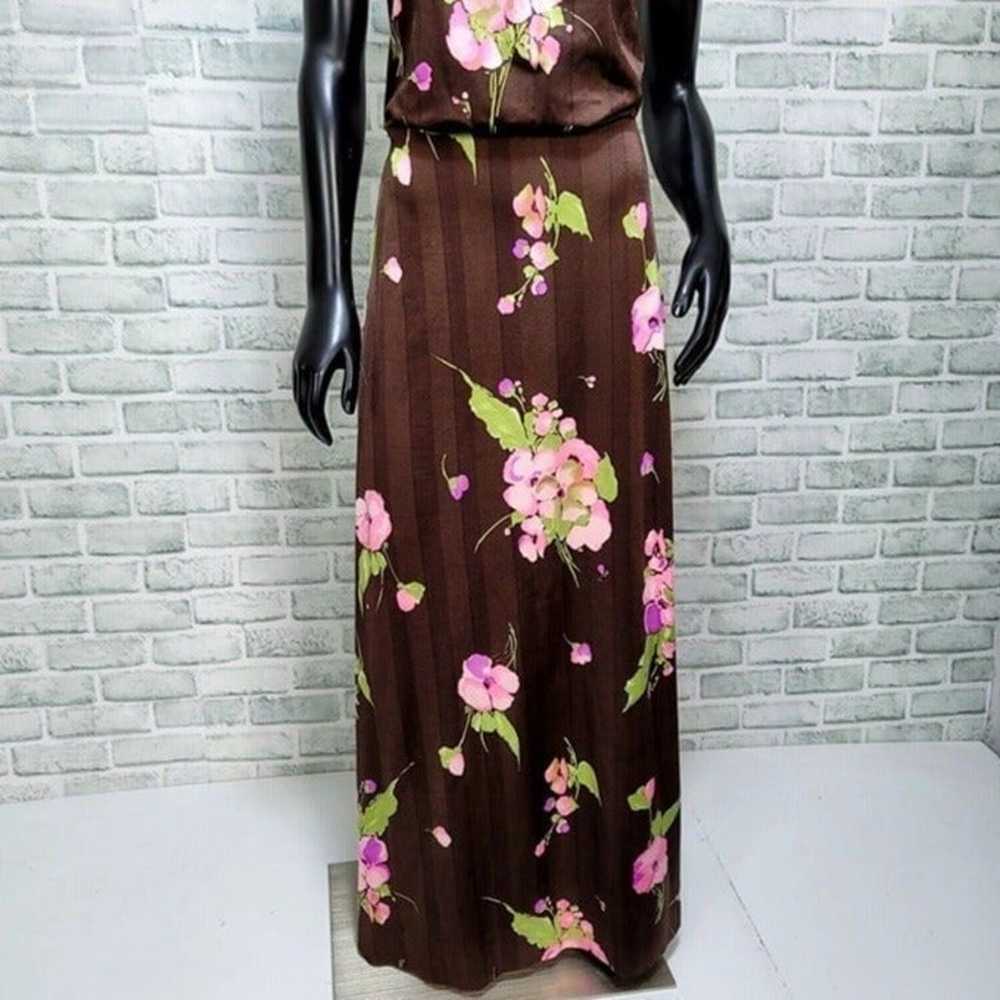 Vintage 70s 80s Heavy Poly Maxi Dress Pink Floral… - image 3