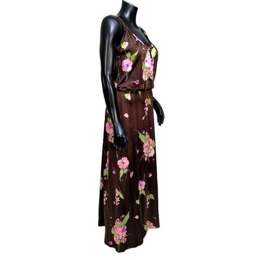 Vintage 70s 80s Heavy Poly Maxi Dress Pink Floral… - image 4