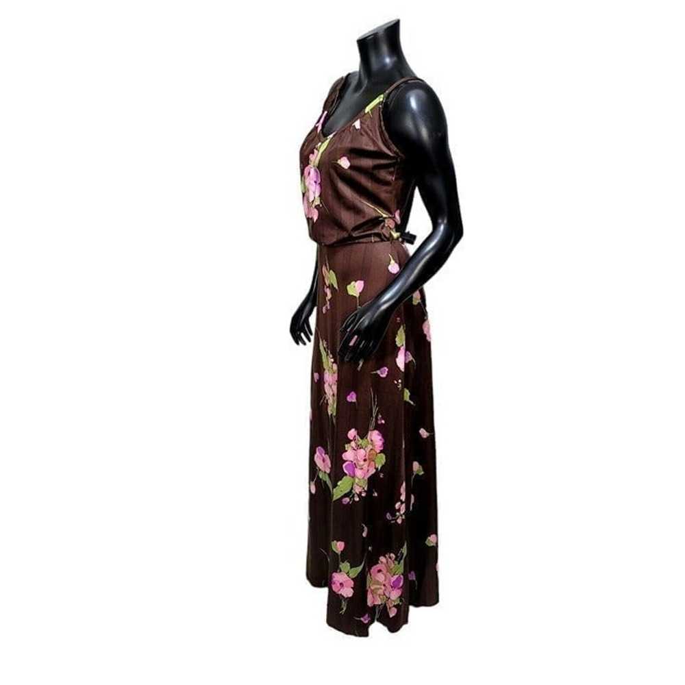 Vintage 70s 80s Heavy Poly Maxi Dress Pink Floral… - image 5