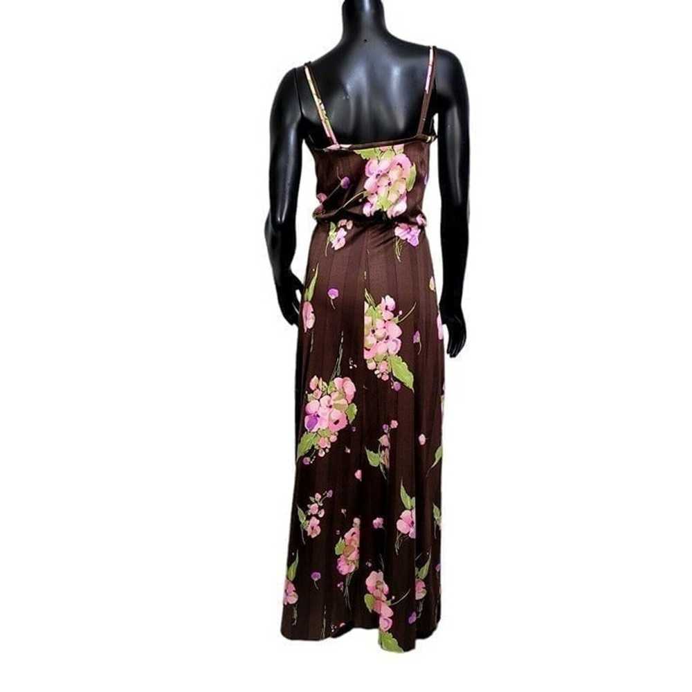 Vintage 70s 80s Heavy Poly Maxi Dress Pink Floral… - image 6