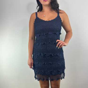 Boston Proper Navy Crochet Knit Sheath Dress