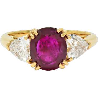 French No Heat Burma Ruby Heart Diamond 18 Karat Y