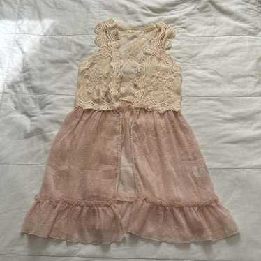 Designer Axes Femme Pink And Cream Lace Sheer Over