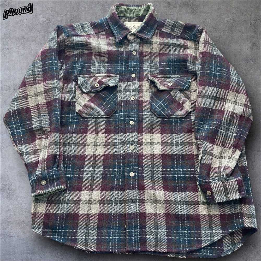 Rare Vtg Woolrich Wool Flannel Shirt Plaid XL Cor… - image 1