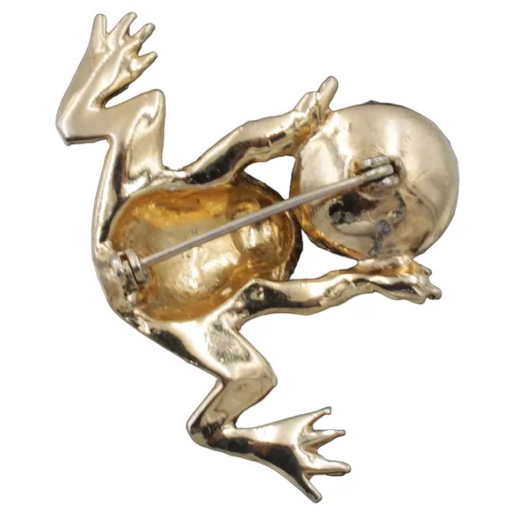 Brooch Pin Frog Glass Faux Pearl Jumping Figural … - image 4