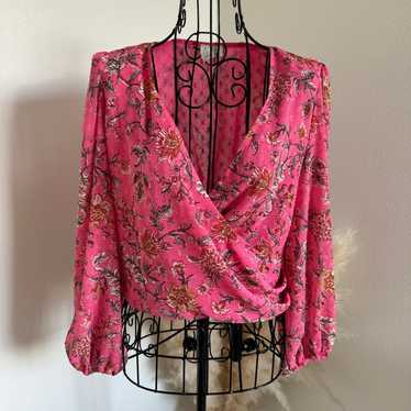 Joie Joie Pink Floral Chiffon Faux Wrap Top Small