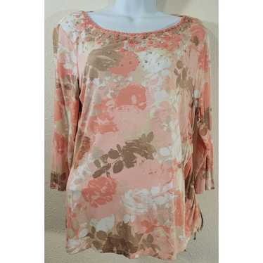 Other Ruby Rd Pink Salmon Floral Print Beaded Sequ