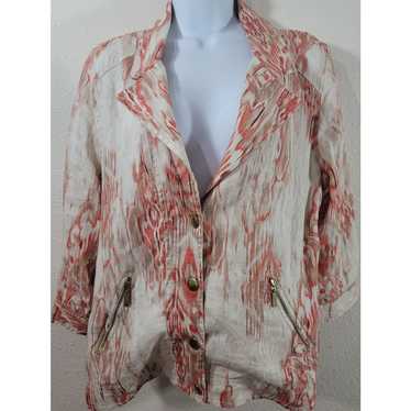 Chicos Chico's Cream Orange Abstract Half Snap Clo