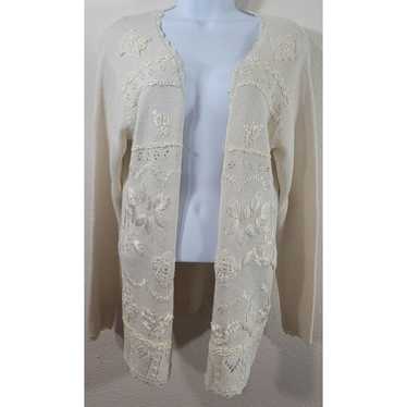 Rue 21 Rue 21 Cream Open Front Embroidered Cardiga