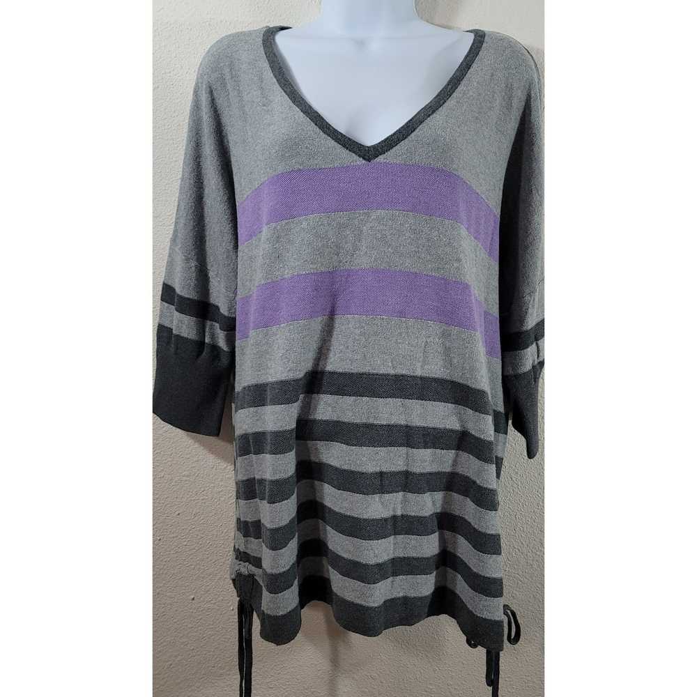 Other Gray Purple Striped V Neck Sweater Top XL S… - image 1