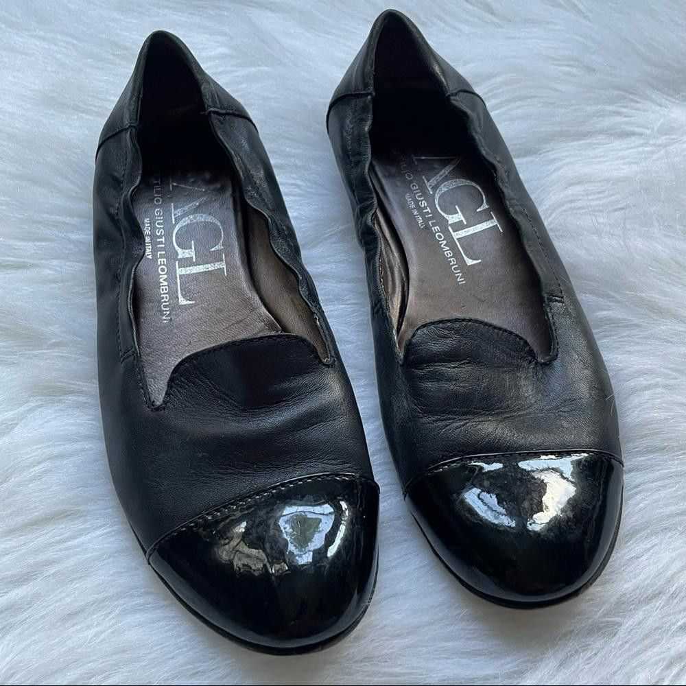 Aglini Elegant AGL Black Leather Flats with Paten… - image 1