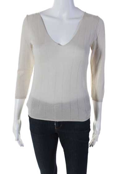 Prada Womens V-neck Thin Knit Ribbed Long Sleeve B