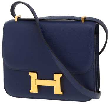 Hermès Constance shoulder bag in navy blue epsom … - image 1