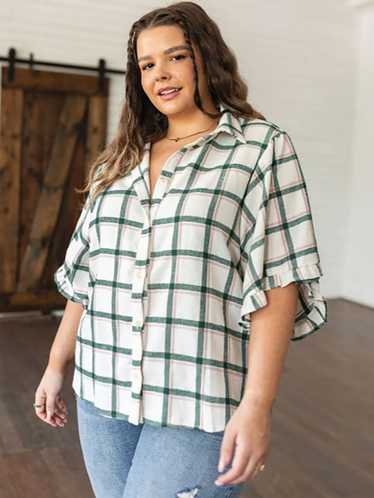 Andree by Unit Size 3X (24) Cream & Green Plaid Sh