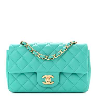 CHANEL Lambskin Quilted Mini Rectangular Flap Gree