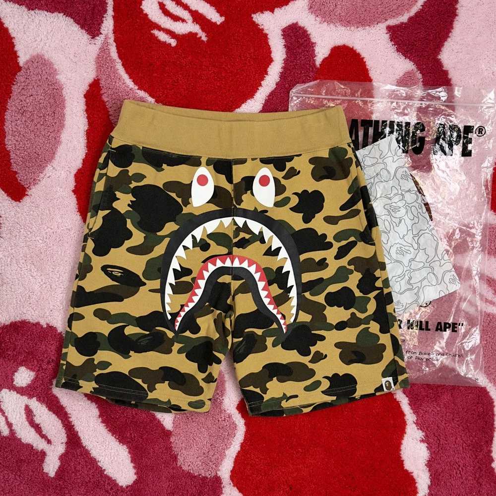 Bape Bape 1st Camo Shark Sweat Shorts Yellow - image 3