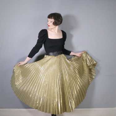 80s JACQUES VERT METALLIC GOLD PLEATED FULL SKIRT… - image 1