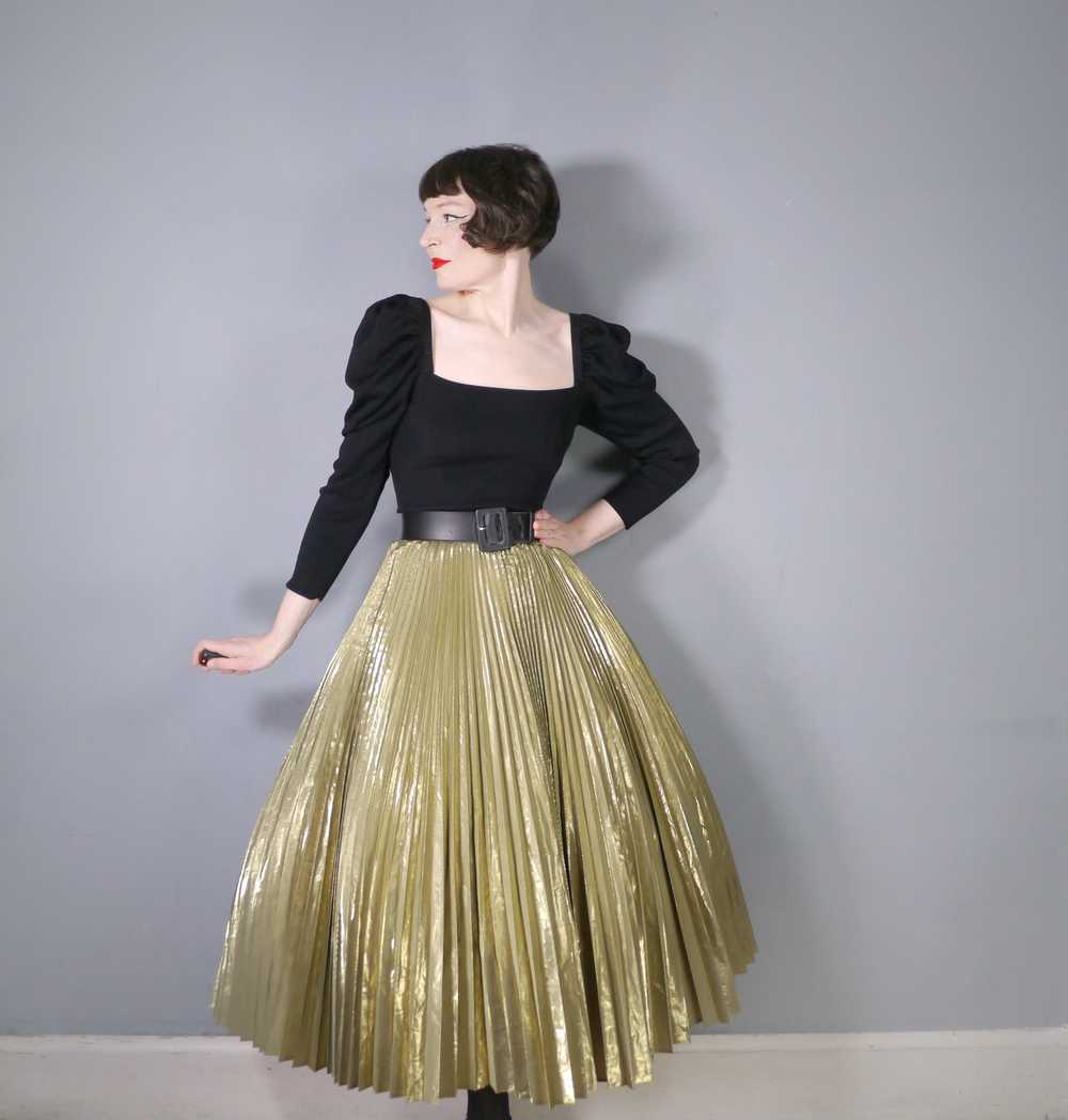 80s JACQUES VERT METALLIC GOLD PLEATED FULL SKIRT… - image 3