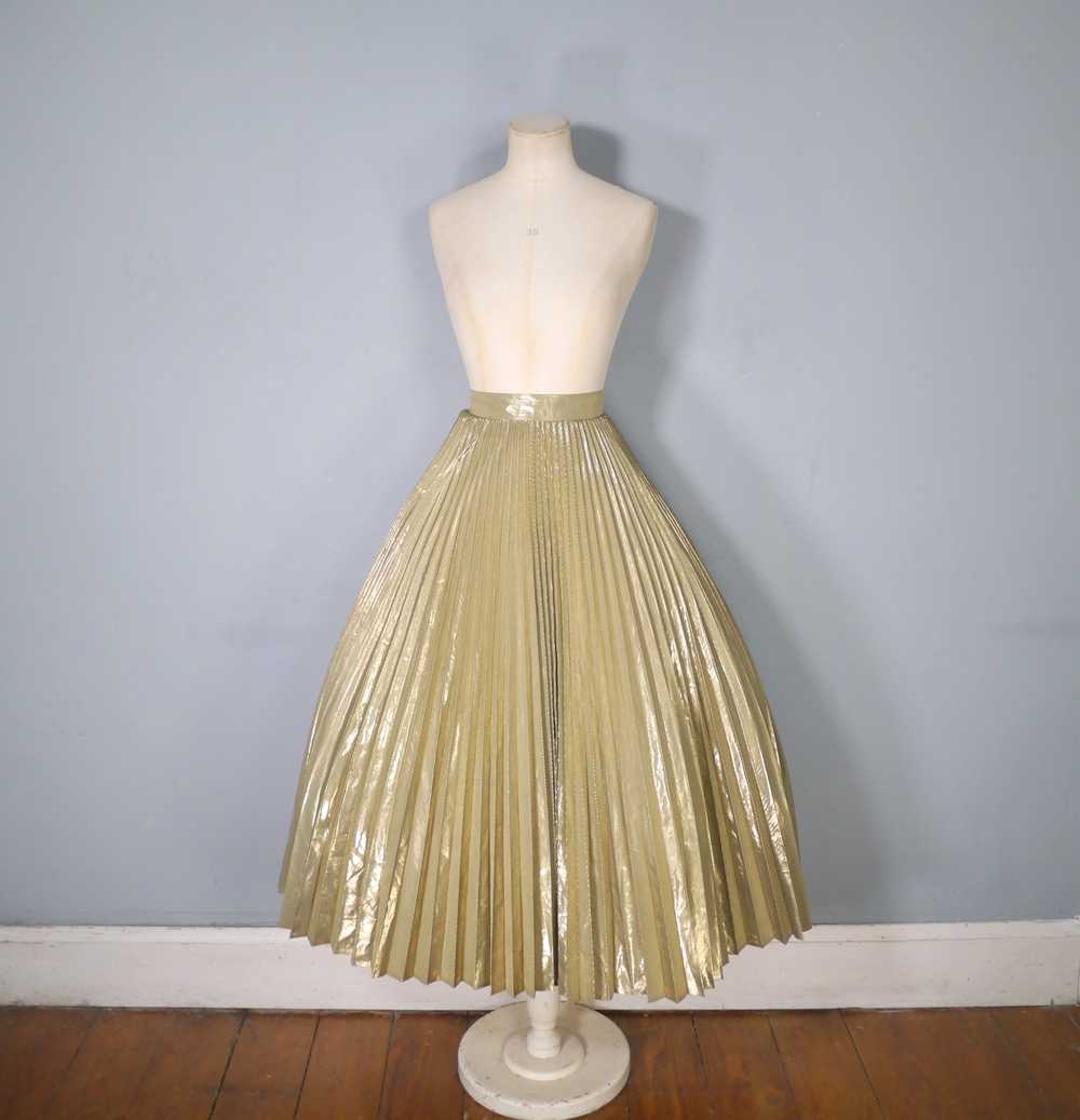 80s JACQUES VERT METALLIC GOLD PLEATED FULL SKIRT… - image 4