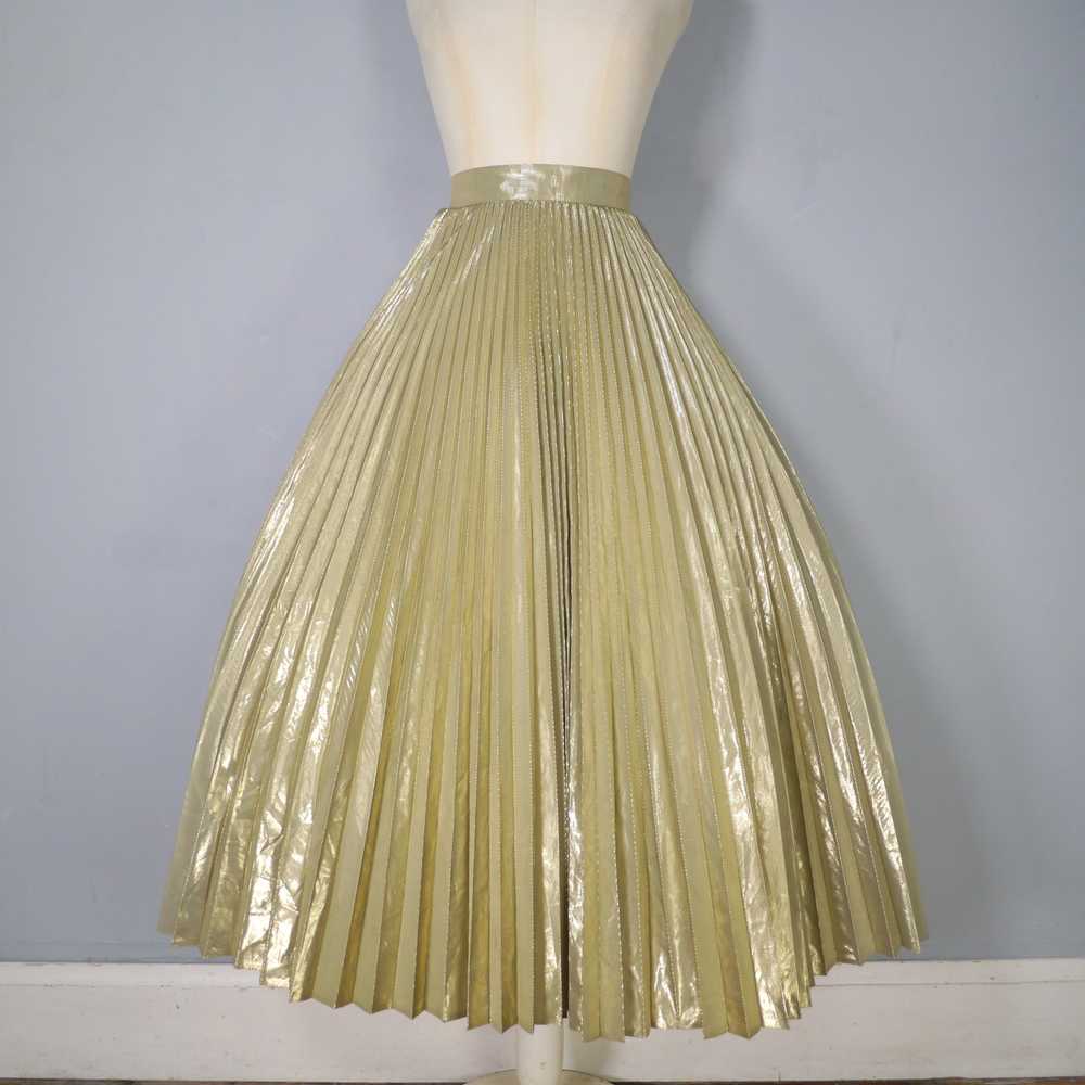 80s JACQUES VERT METALLIC GOLD PLEATED FULL SKIRT… - image 5