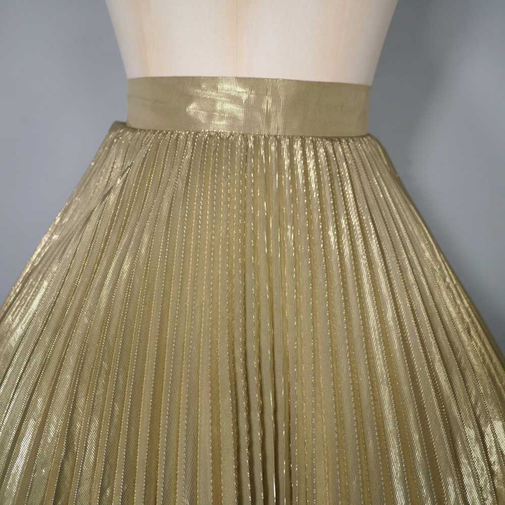 80s JACQUES VERT METALLIC GOLD PLEATED FULL SKIRT… - image 6