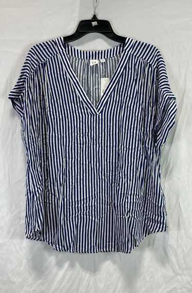 NWT Gap Womens Blue White Striped Short Sleeve V-N