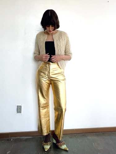 Leather Straight Leg Pants - Gold