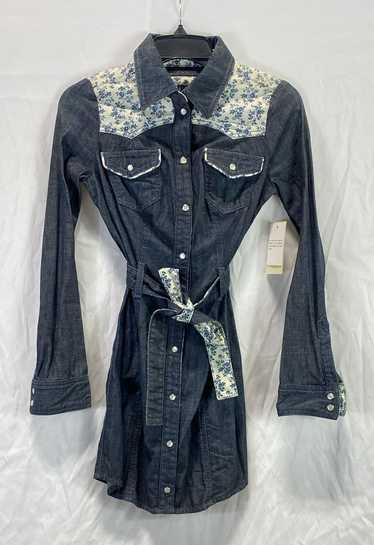 NWT Guess Womens Blue White Floral Denim Belted Sn